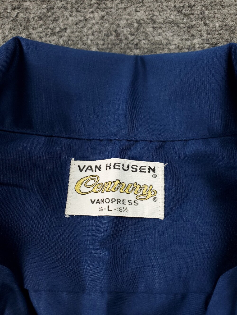Vintage 60s Van Heusen Loop Collar Shirt Century VanoPress Large Rockabilly Blue - Picture 4 of 9